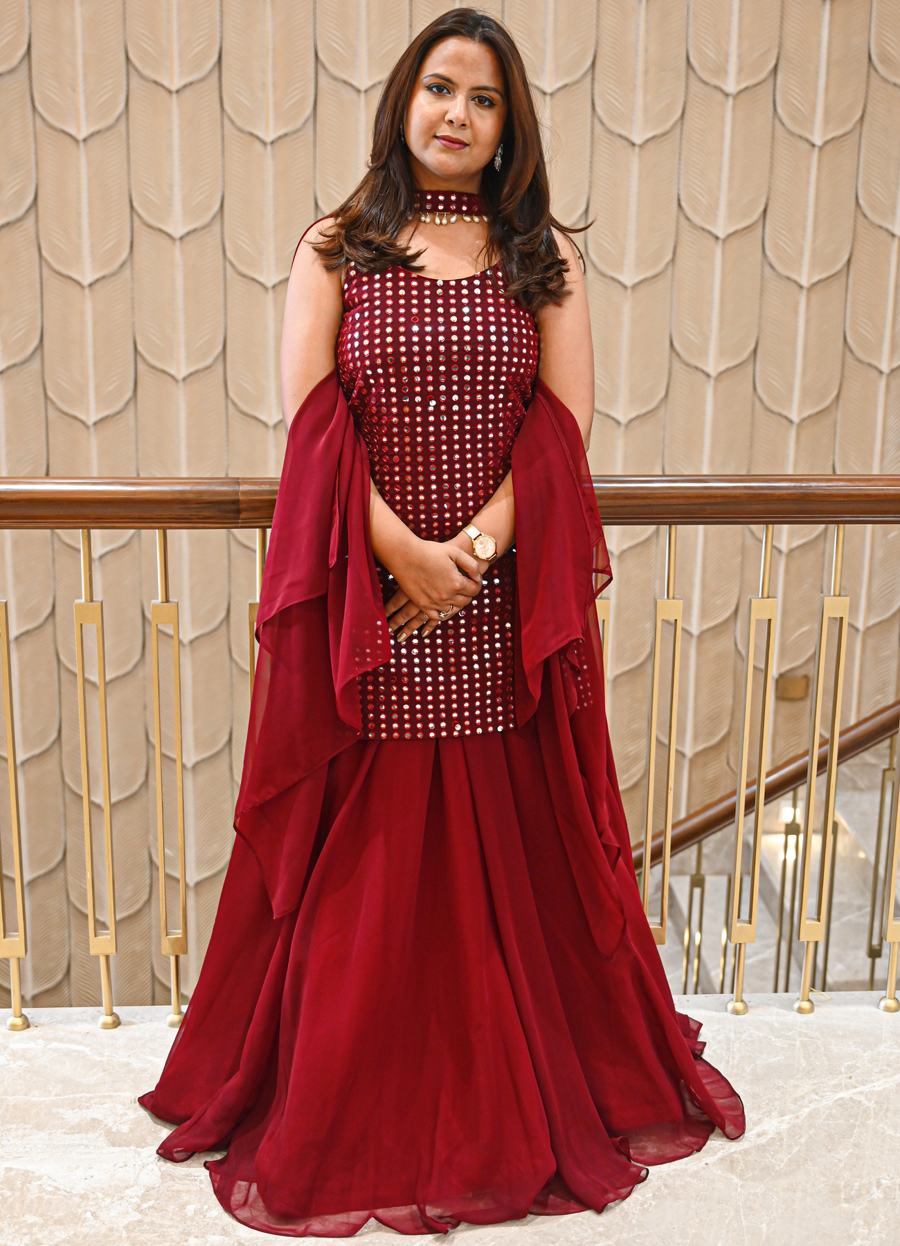 Maroon Georgette Lehenga Set with Mirror Work Choli and Matching Dupatta