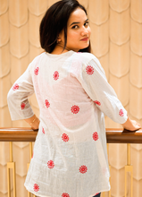 Load image into Gallery viewer, Off-White Pure Cotton Top with Red Thread Embroidery