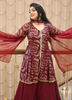 Image of Maroon Georgette Shrug Style Lehenga Set with Sequin Embroidery