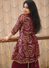 Image of Maroon Georgette Shrug Style Lehenga Set with Sequin Embroidery