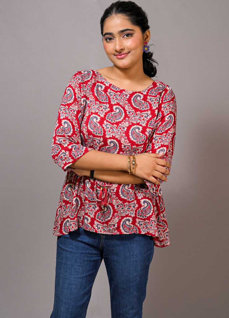 Super Soft Rayon Printed Top with Waist Tie
