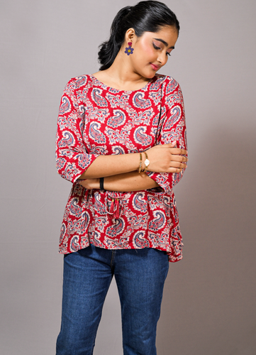 Super Soft Rayon Printed Top with Waist Tie