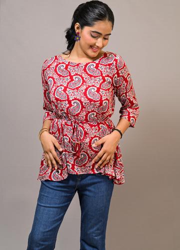 Super Soft Rayon Printed Top with Waist Tie