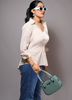 Image of Beige & White Striped Cotton Button-Down Shirt for Women – Casual Chic with Rolled-Up Sleeves