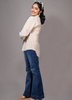 Image of Beige & White Striped Cotton Button-Down Shirt for Women – Casual Chic with Rolled-Up Sleeves