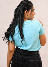 Load image into Gallery viewer, Women’s Sky Blue Cotton T-Shirt with Evil Eye Embroidery Patch