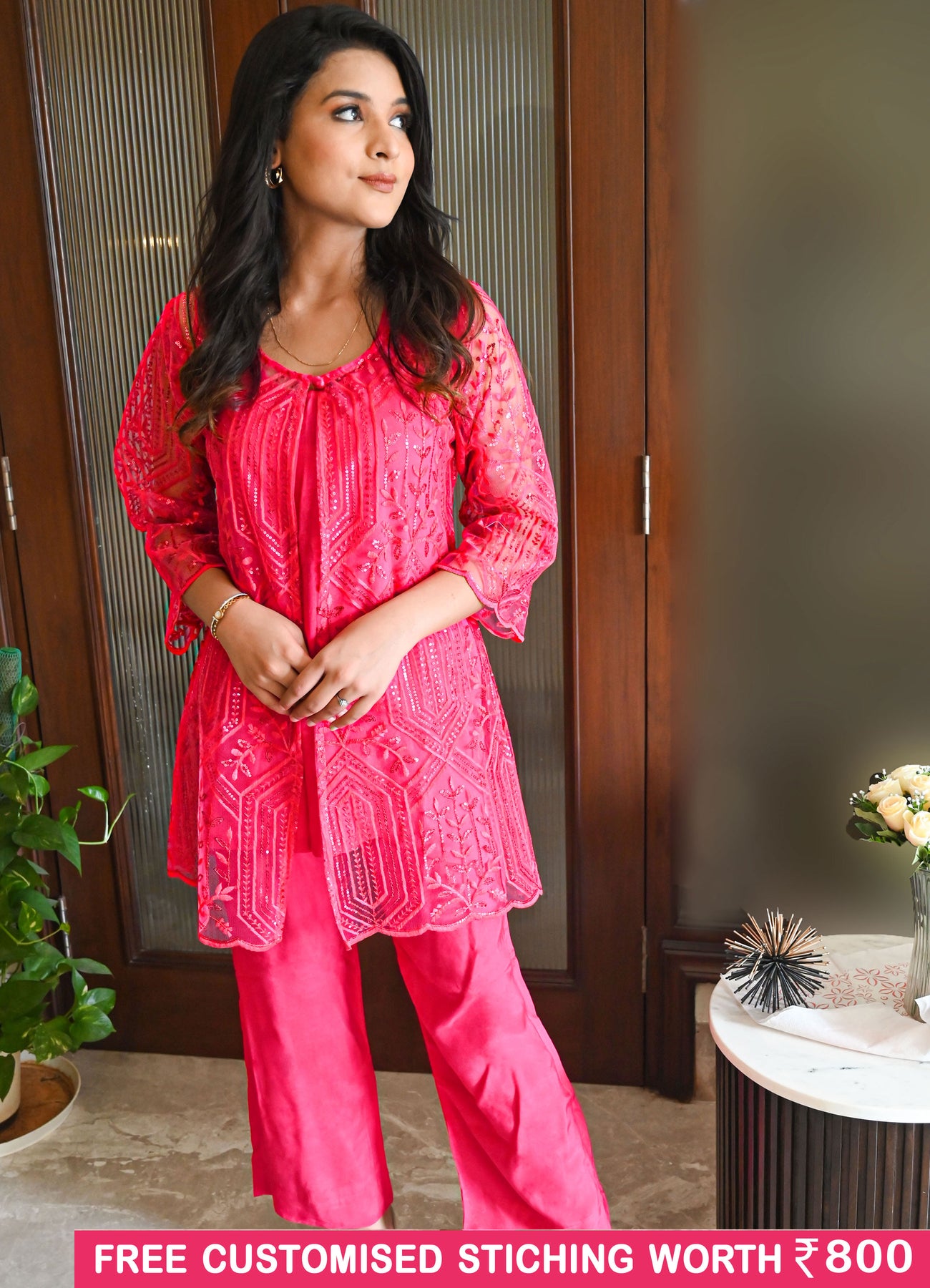 Glam Pink Partywear Co-ord with Sparkling Shrug