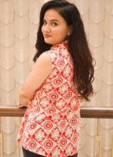 Load image into Gallery viewer, Coral Charm Mandarin Collar Cotton Top