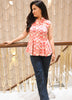 Image of Coral Charm Mandarin Collar Cotton Top