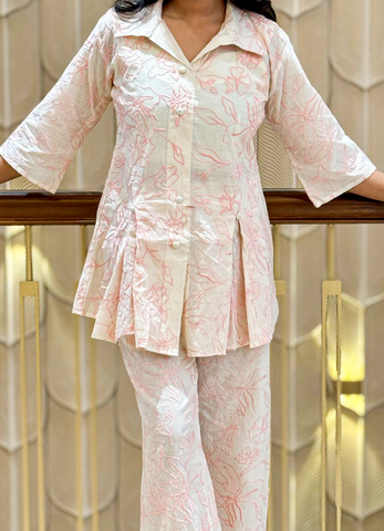 Rose Whisper Pleated Cotton Co-Ord Set