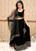Image of Black Velvet Semi-Stitched Lehenga Set with Net Dupatta