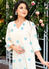 Image of Off-White Pure Cotton Top with sky  Blue Thread Embroidery