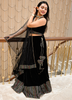 Image of Black Velvet Semi-Stitched Lehenga Set with Net Dupatta