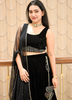 Image of Black Velvet Semi-Stitched Lehenga Set with Net Dupatta