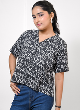 Load image into Gallery viewer, Black &amp; White Typography Print Rayon Shirt for Women