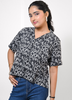 Image of Black & White Typography Print Rayon Shirt for Women