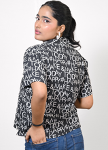 Load image into Gallery viewer, Black &amp; White Typography Print Rayon Shirt for Women