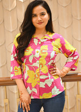 Load image into Gallery viewer, Pink &amp; Yellow Floral Printed Pure Cotton Shirt Top