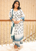 Image of Blue Blossom Pure Cotton Kurta Set with Chiffon Dupatta