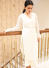 Image of White Thread-Embroidered Georgette Kurta Set with Chiffon Dupatta