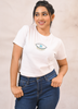 Image of Women’s White Cotton Fitted Crop  T-Shirt with Evil Eye Embroidery Patch